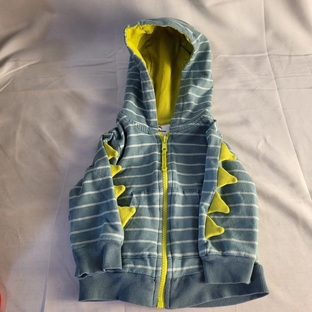 Tommy Bahama 3-6 Months Infant Dinosaur Hoodie Green Yellow Jacket Zip